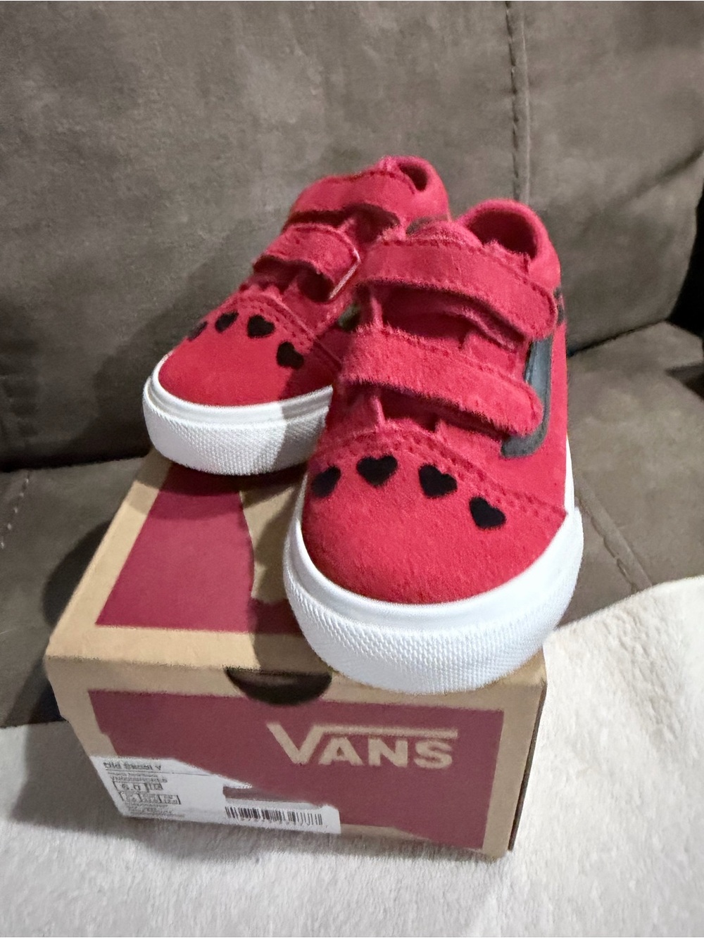 Vans Kids Red Suede Heart Velcro Sneakers